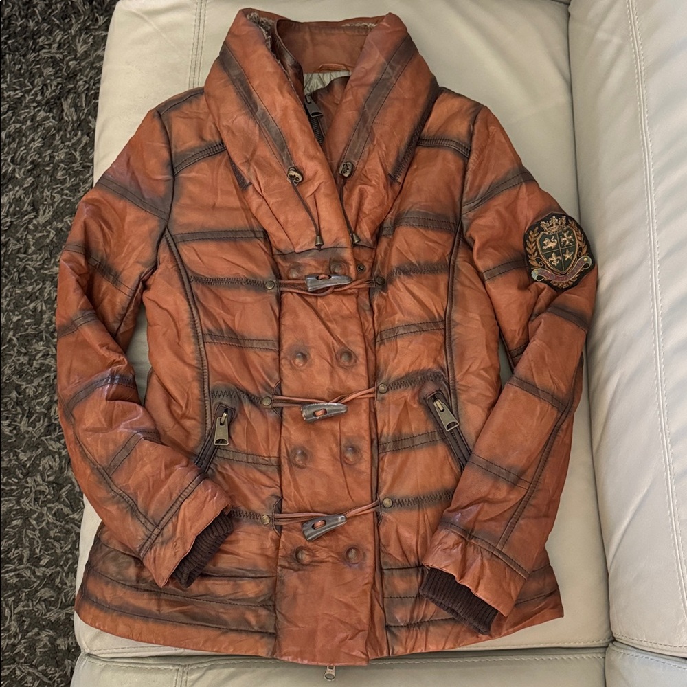 Don Vanquisher Luxury Italian Brown Leather Jacket Coat sz small